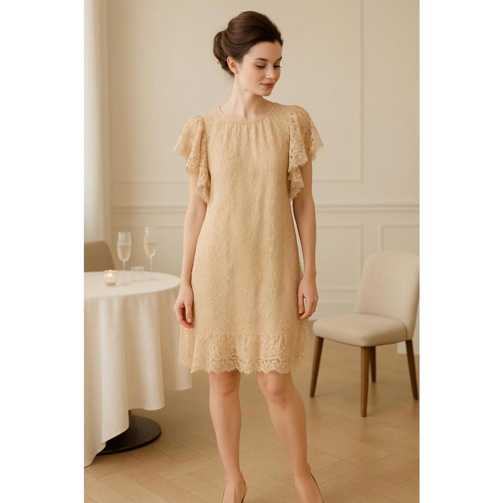 Part Twoβ Vintage Inspired Lace Midi Dress with Flutter Sleeves - 36